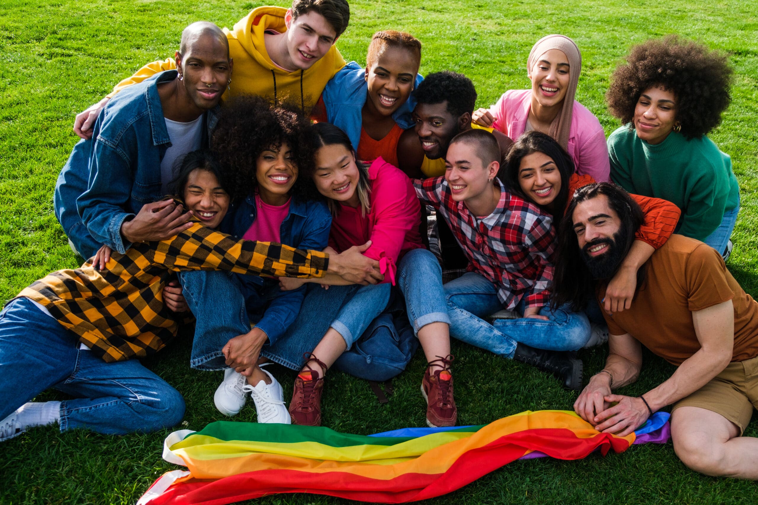 Group of friends fighting in favor of social rights and same-sex couples Concept Lgtbiq+ pride fight